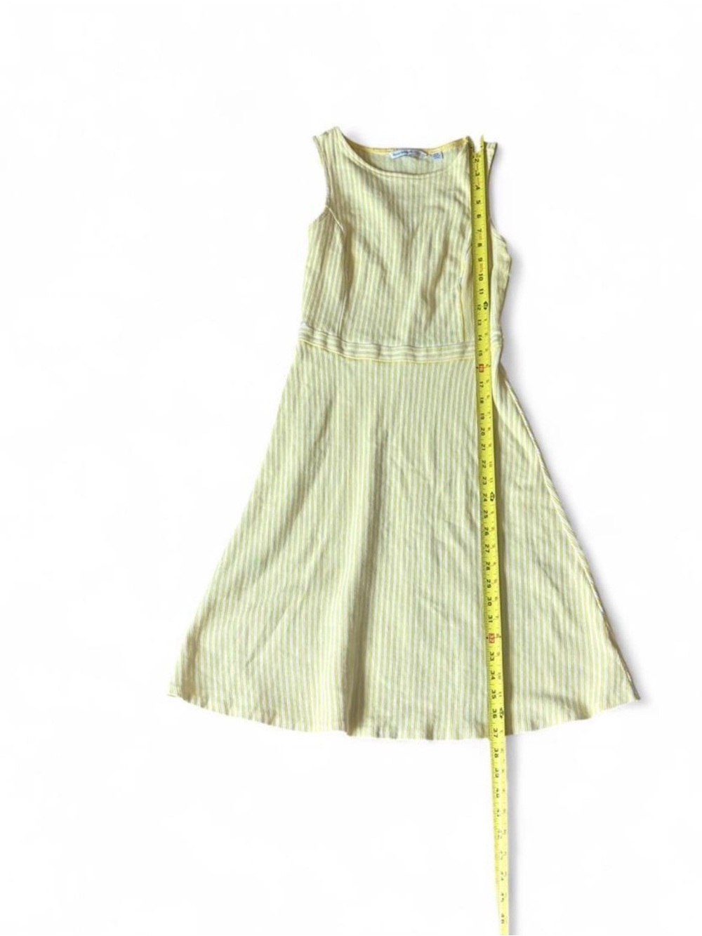 Isaac Mizrahi Live Yellow & White Striped A-Line Dress Yellow Sleeveless Dress - Picture 6 of 8